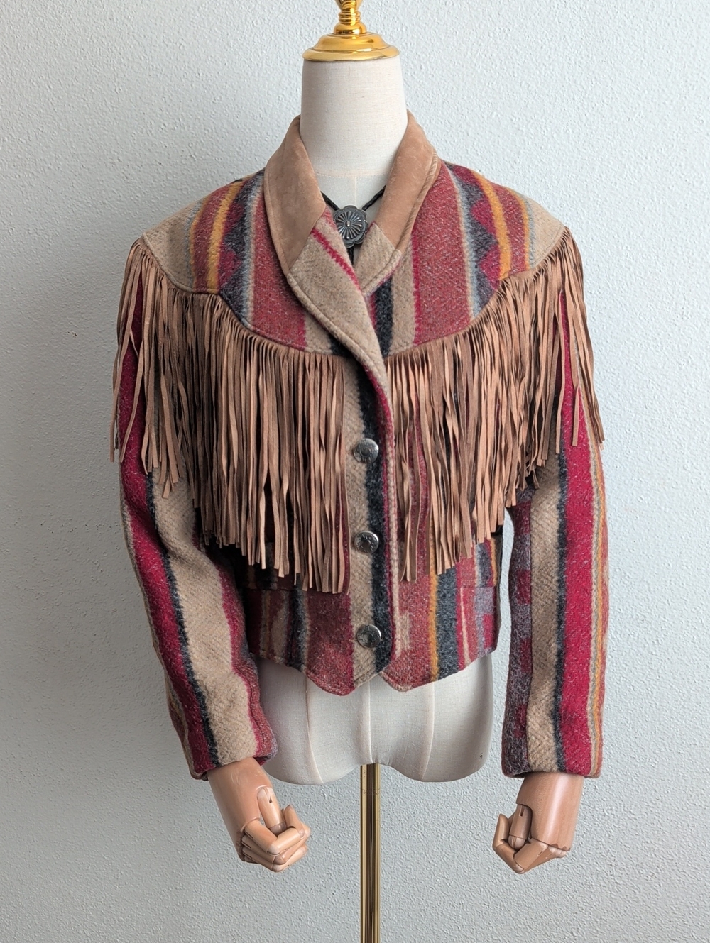Vintage 90's Pioneer Wear Style 22540 Western Fringe Jacket Brown Red Size 10